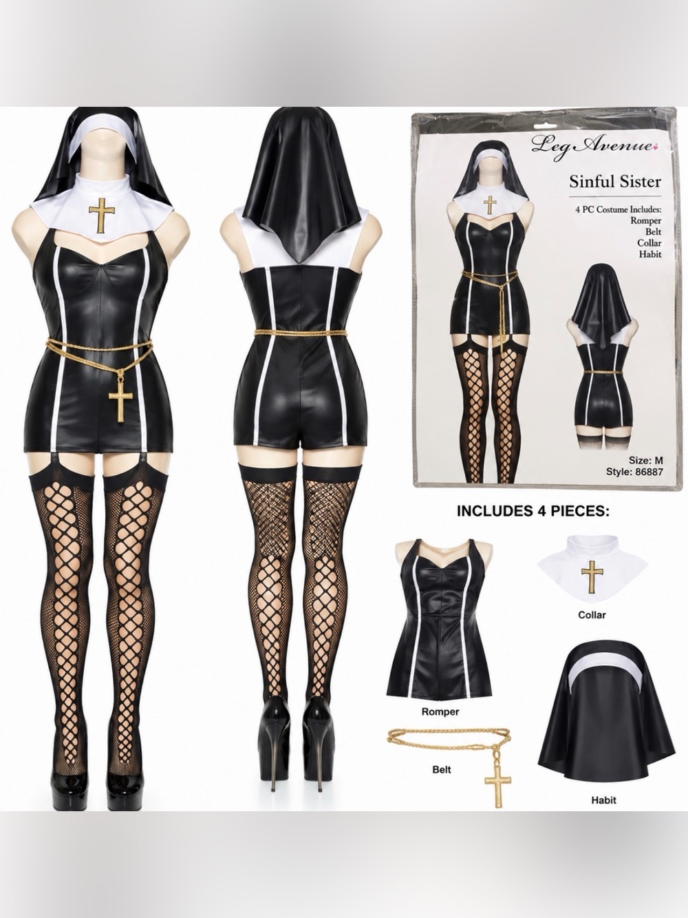 Leg Avenue Sinful Sister Nun Halloween Costume Womenβs Medium 4 Piece 86887